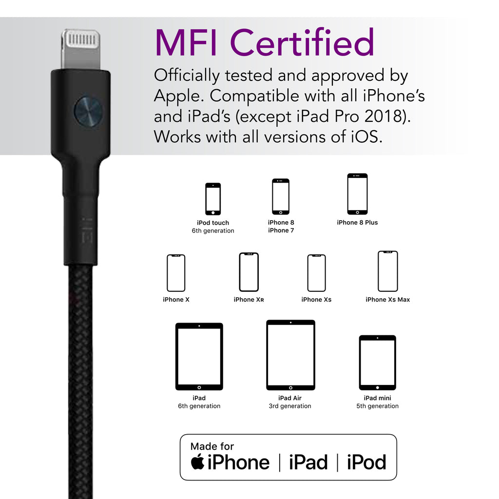 Braided Black USB-C to Lightning Cable - MFi Certified