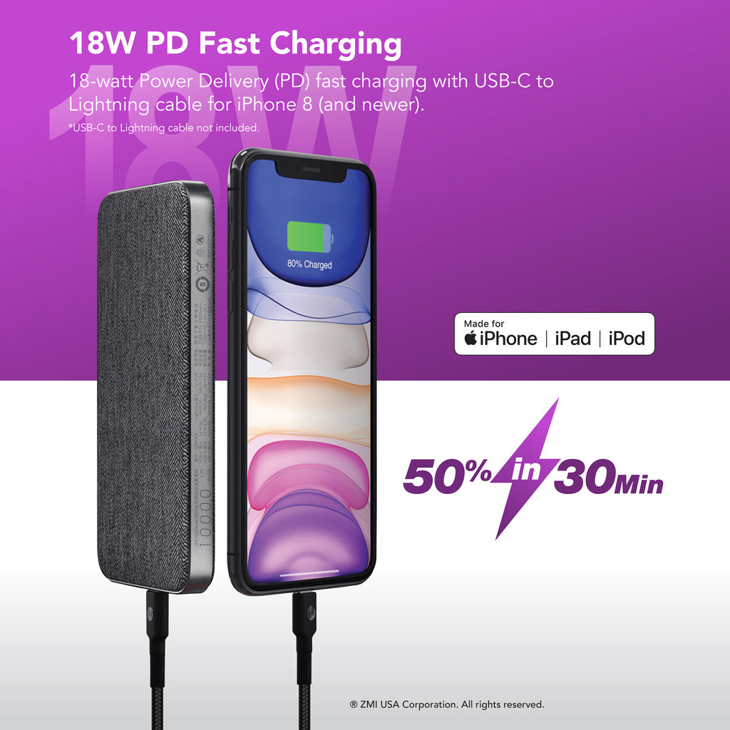 ZMI PowerPack 10K Power Bank with USB-C & Lightning Port