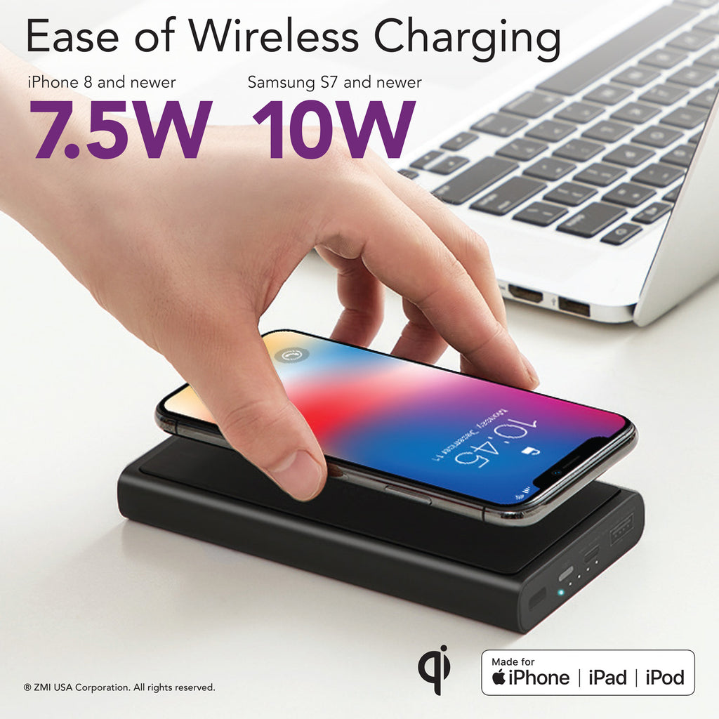 LevPower M10 USB-C Power Bank - Qi Certified Wireless Charger, Apple MFi Certified, USB PD, Lightning Port Input