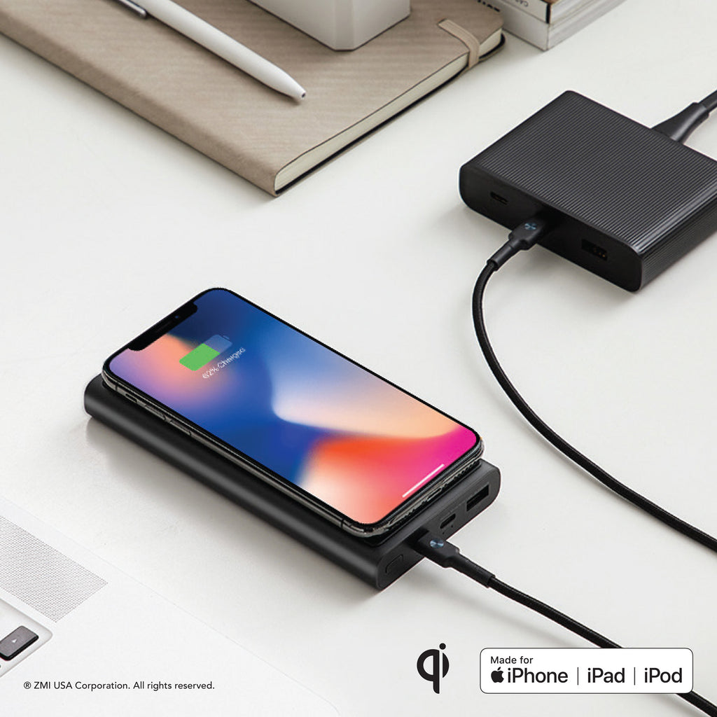 LevPower M10 USB-C Power Bank - Qi Certified Wireless Charger, Apple MFi Certified, USB PD, Lightning Port Input